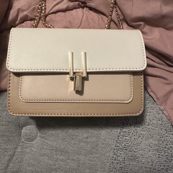 Neiman Marcus Beige Colorblock Gold Hardware Crossbody Bag - Picture 1 of 6